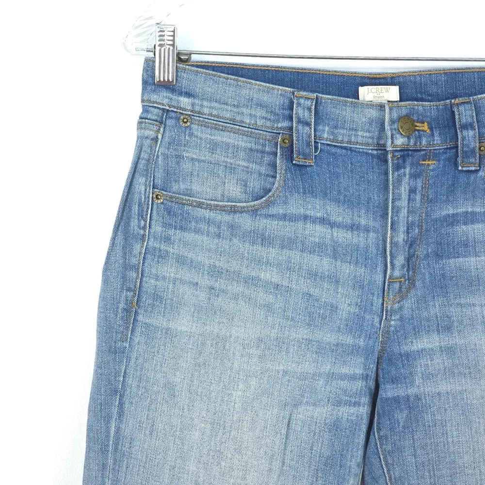 J Crew Distressed Jeans Women's 27 (Fit 30x30) Light Wash Stretch Denim Whiskers
